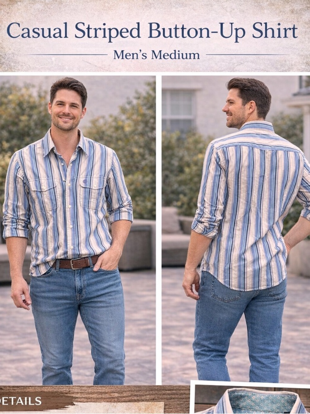 Panhandle Blue Stripe Button-Down Western Shirt MEDIUM